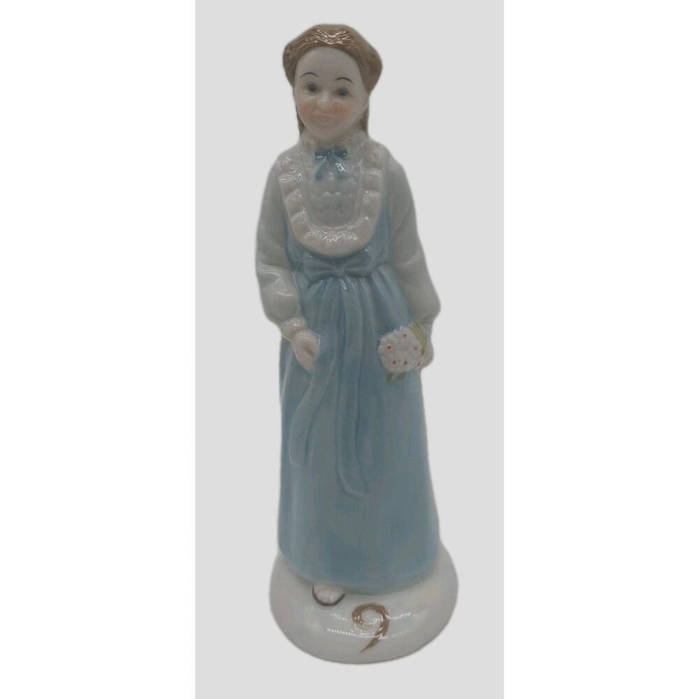Porcelain Birthday Year 9 Figurine Girl Brown Hair Heartline Cake Topper 6"